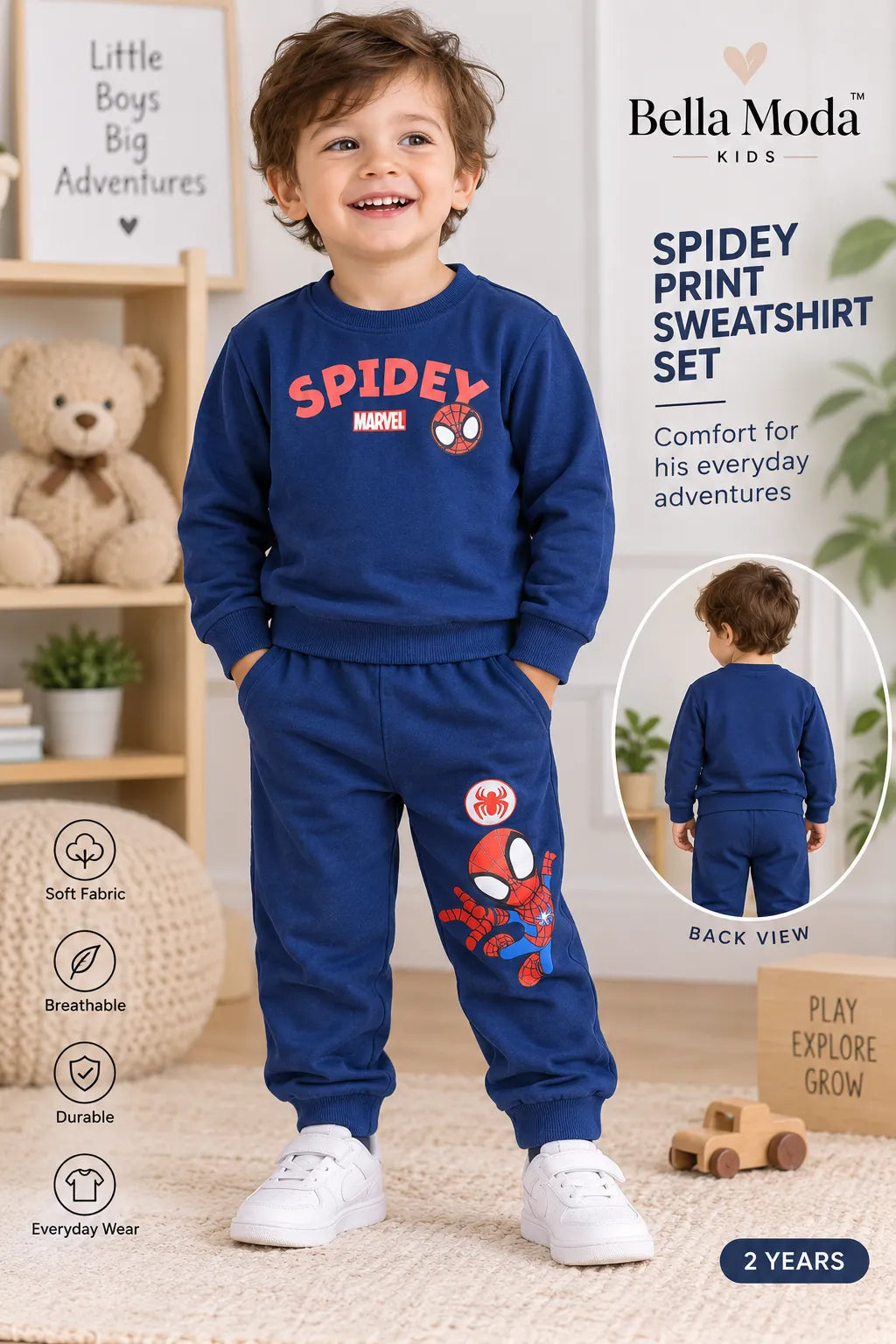 Boys Spidey Printed Sweatshirt and Jogger Set for Kids-WIN70N