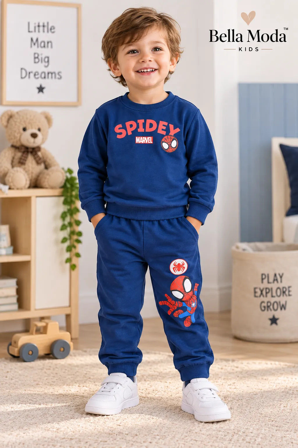 Boys Spidey Printed Sweatshirt and Jogger Set for Kids-WIN70N