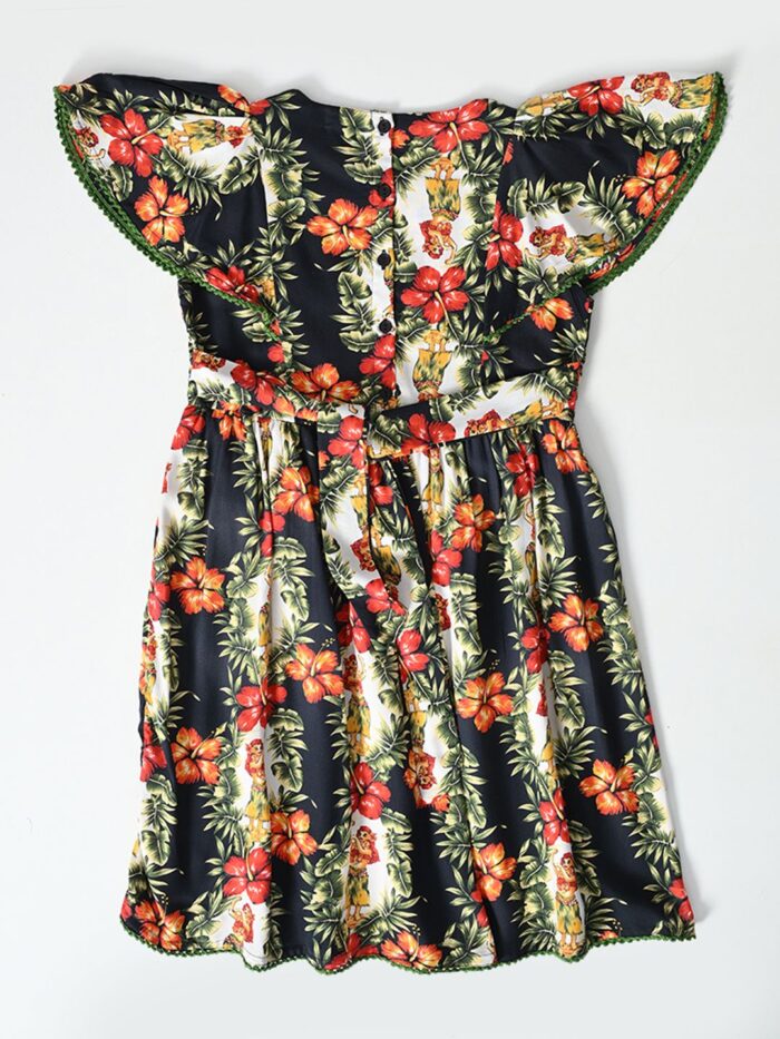 Bella Moda fluttered sleeves floral Printed all over lace Applique Dress-Black - Image 2