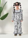Bella Moda Cotton Three Fourth Sleeves All Over Printed Full-Length Co-ord Sets - White