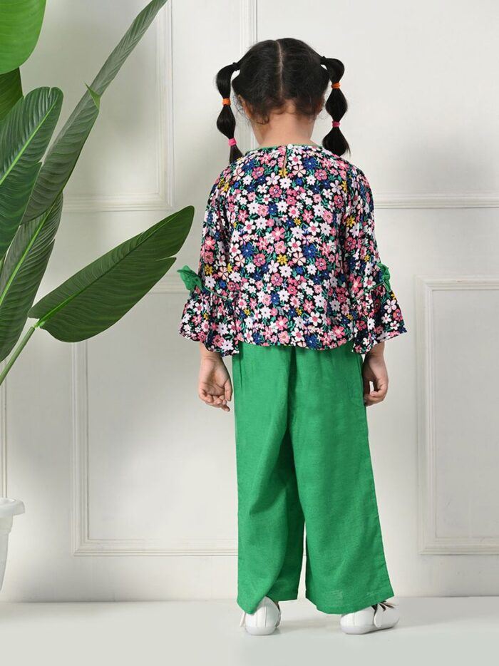 Bella Moda Cotton Three Fourth Sleeves All Over Printed Full-Length Co-ord Sets - Green - Image 2