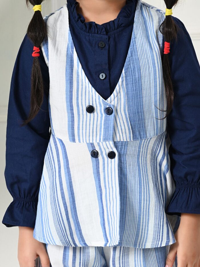 Bella Moda Cotton Three Fourth Sleeves All Over Printed Full-Length Co-ord Sets - Blue - Image 3