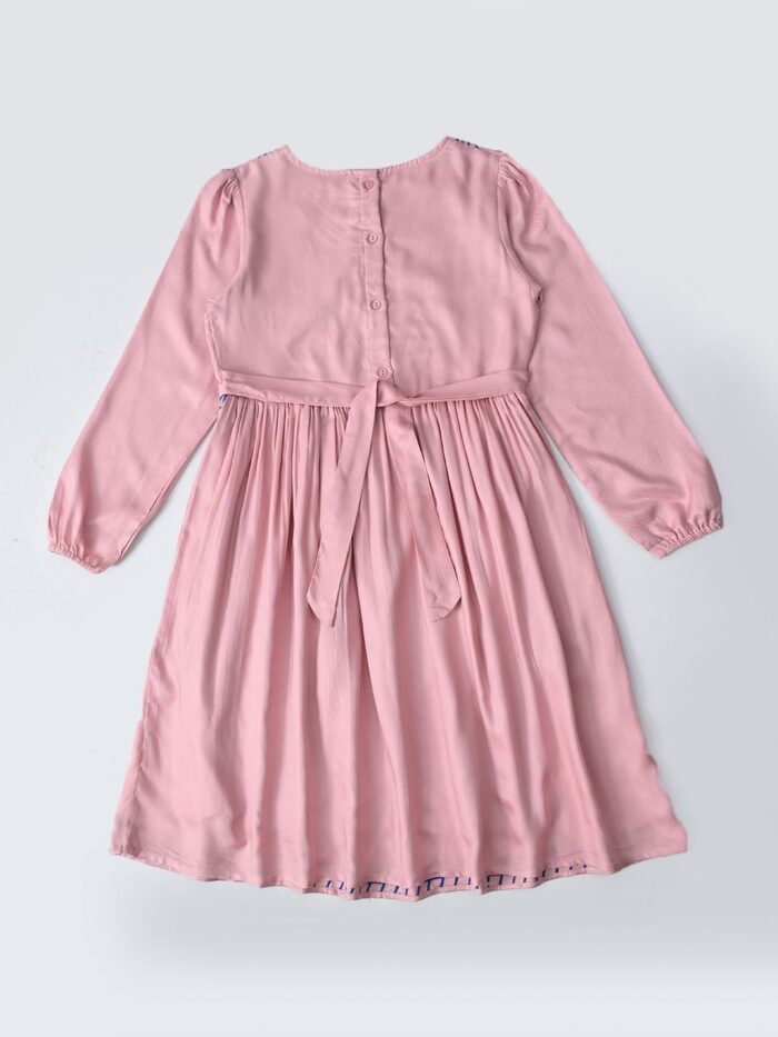 Bella Moda Cotton Three Fourth Sleeves Floral Embroidered Knee Lenght Dress - Pink - Image 2