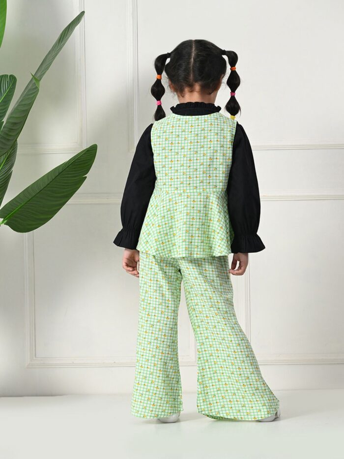 Bella Moda Cotton Three Fourth Sleeves All Over Printed Full-Length Co-ord Sets - Green - Image 2