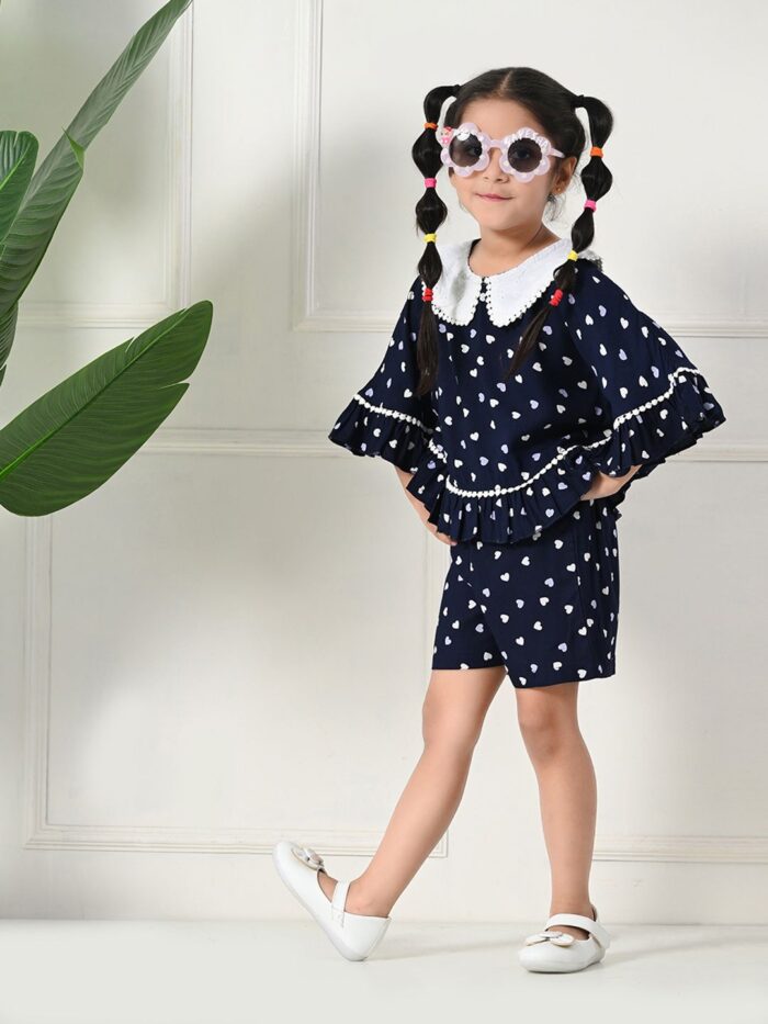 Bella Moda Cotton Half Sleeves All Over Printed Mini Length Co-ord Sets - Blue