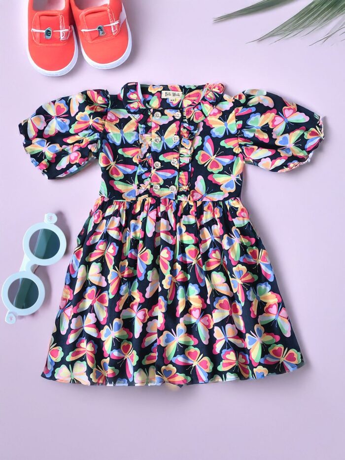 Bella Moda Balloon sleeves Butterfly printed Dress
