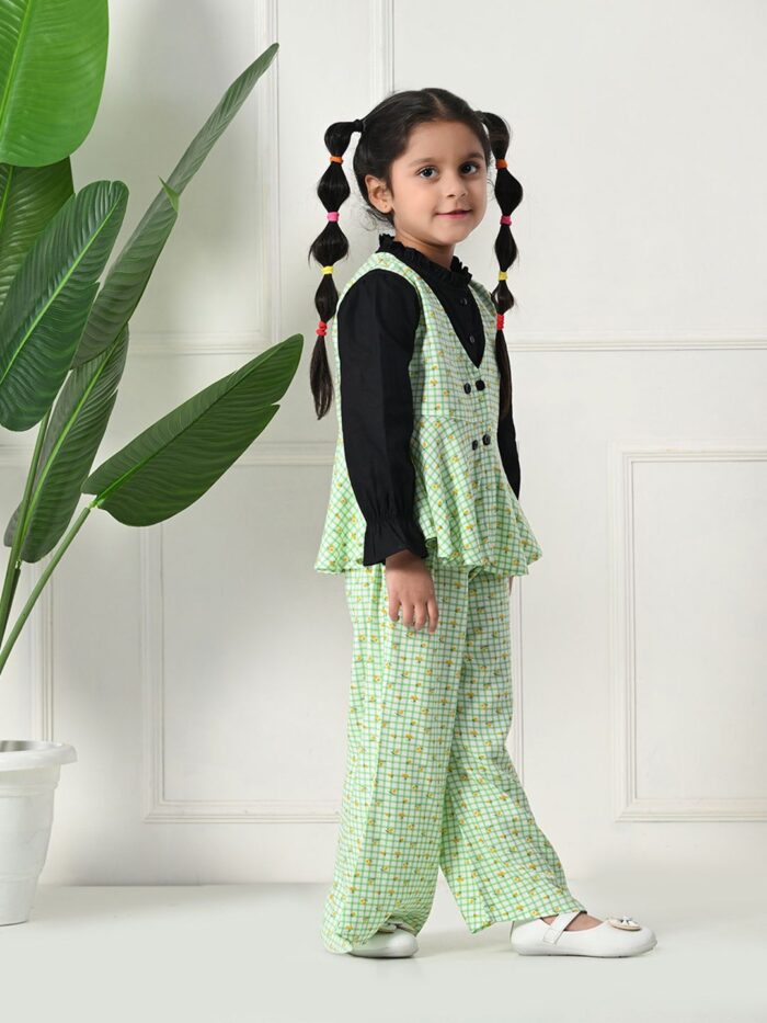 Bella Moda Cotton Three Fourth Sleeves All Over Printed Full-Length Co-ord Sets - Green - Image 5