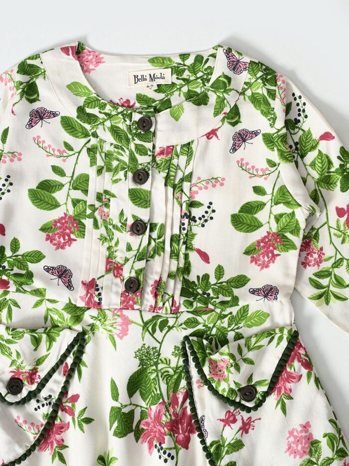 Bella Moda Full sleeves floral printed front two pocket dress-Multi - Image 3