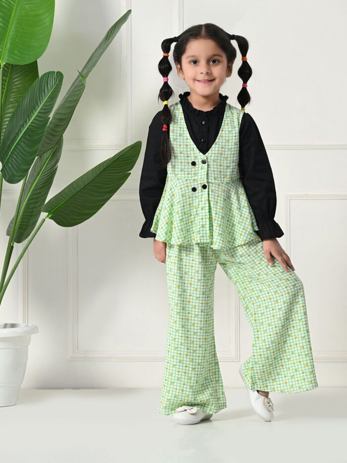 Bella Moda Cotton Three Fourth Sleeves All Over Printed Full-Length Co-ord Sets - Green