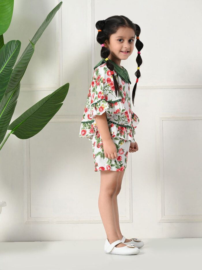 Bella Moda Cotton Half Sleeves All Over Printed Mini Length Co-ord Sets - Green - Image 4