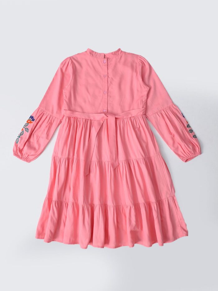 Bella Moda Cotton Three Fourth Sleeves Floral Embroidered Knee Lenght Dress - Pink - Image 2
