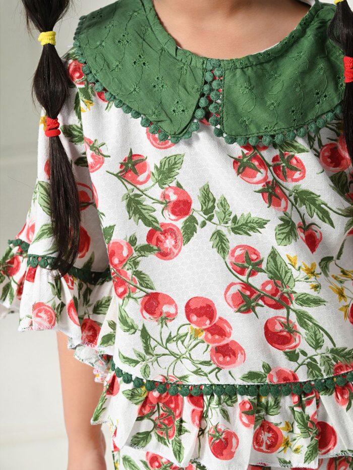 Bella Moda Cotton Half Sleeves All Over Printed Mini Length Co-ord Sets - Green - Image 3