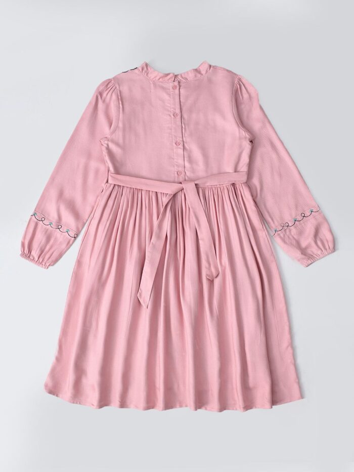 Bella Moda Cotton Three Fourth Sleeves Floral Embroidered Knee Lenght Dress - Peach - Image 2