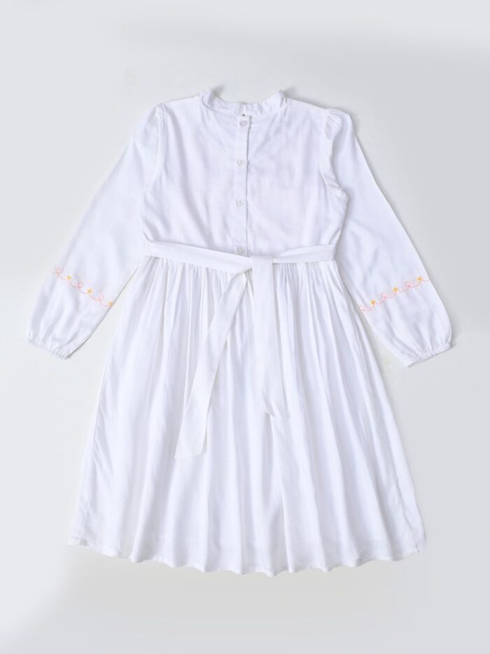 Bella Moda Cotton Three Fourth Sleeves Floral Embroidered Knee Lenght Dress - White - Image 2