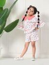 Bella Moda Cotton Half Sleeves All Over Printed Mini Length Co-ord Sets - White