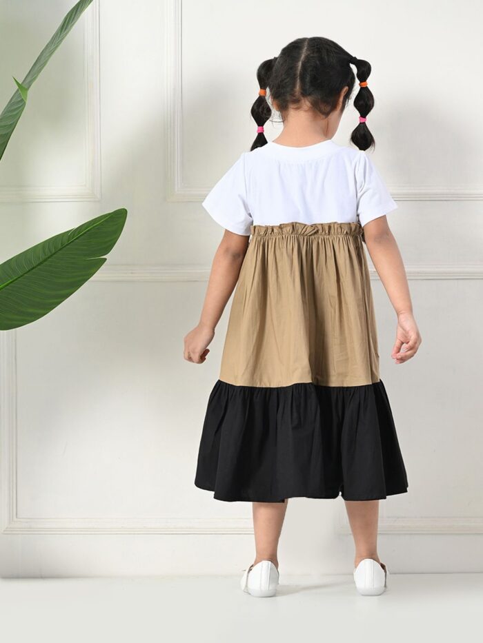 Bella Moda Cotton Half Sleeves Cut & Sew Dress - White - Image 2