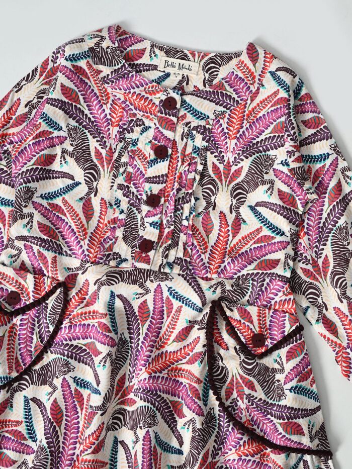 Bella Moda Full sleeves floral printed front two pocket dress-Pink - Image 3