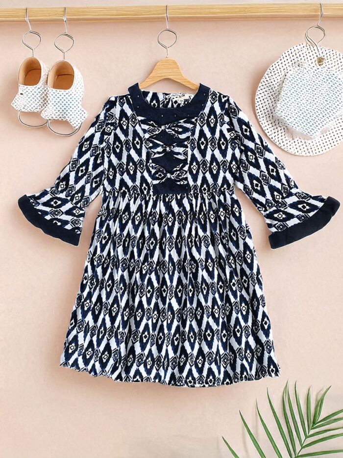 Bella Moda 3/4th Sleeves floral printed Cotton fabric Knee length Dress