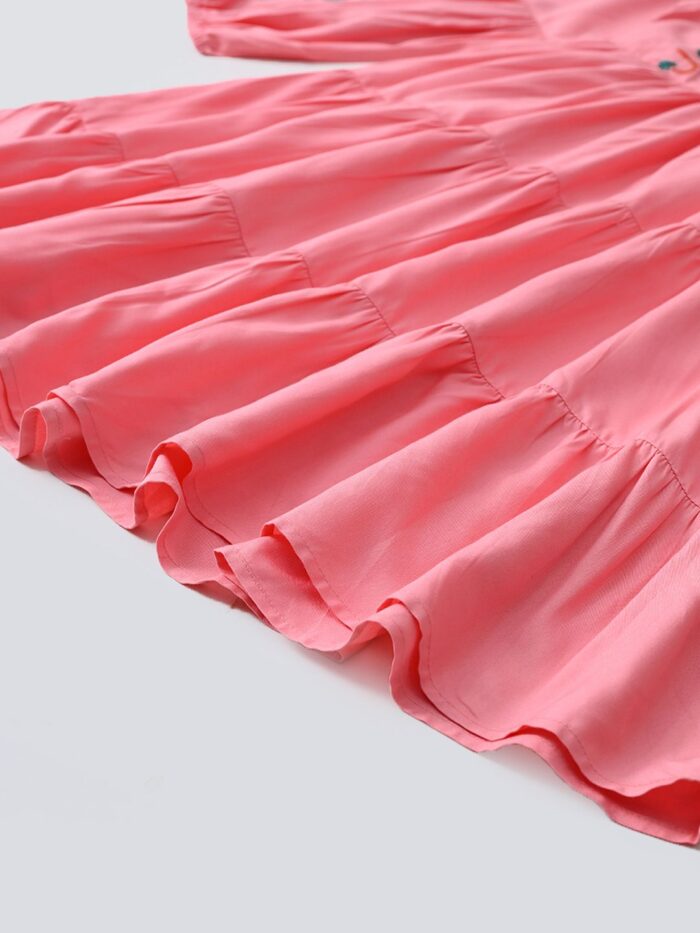 Bella Moda Cotton Three Fourth Sleeves Floral Embroidered Knee Lenght Dress - Pink - Image 4