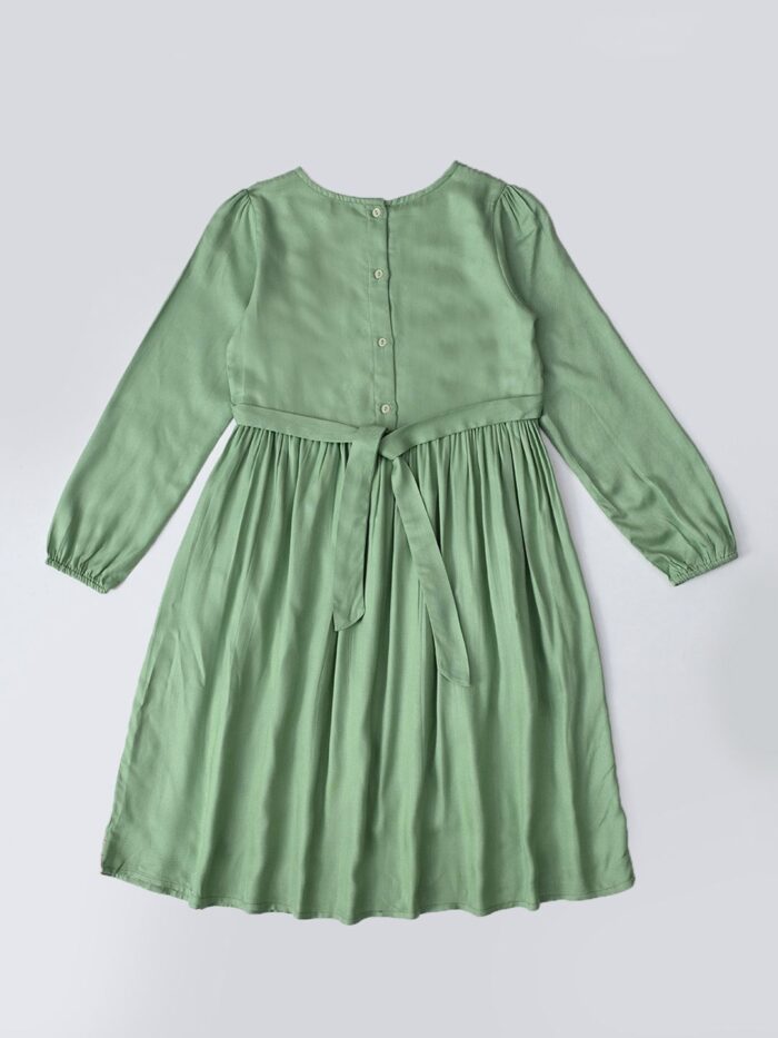 Bella Moda Cotton Three Fourth Sleeves Floral Embroidered Knee Lenght Dress - Dark Green - Image 2
