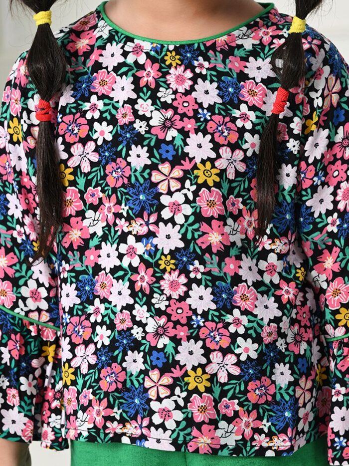 Bella Moda Cotton Three Fourth Sleeves All Over Printed Full-Length Co-ord Sets - Green - Image 3