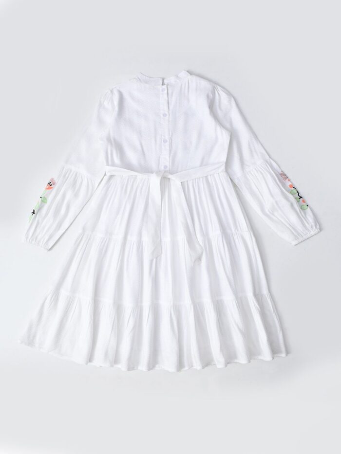 Bella Moda Cotton Three Fourth Sleeves Floral Embroidered Knee Lenght Dress - White - Image 2