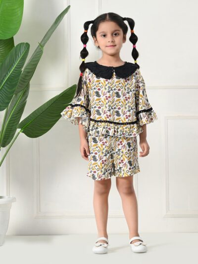 Bella Moda Cotton Half Sleeves All Over Printed Mini Length Co-ord Sets - Black