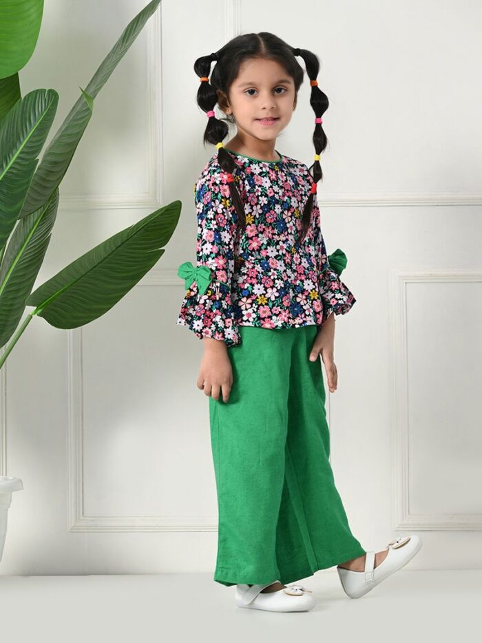 Bella Moda Cotton Three Fourth Sleeves All Over Printed Full-Length Co-ord Sets - Green - Image 5