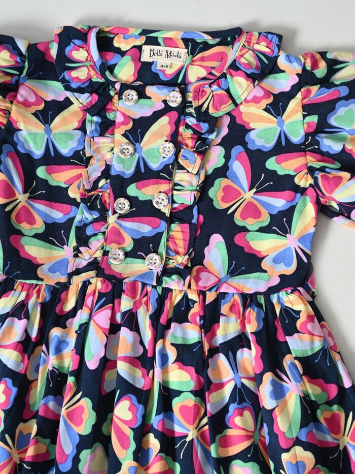 Bella Moda Balloon sleeves Butterfly printed Dress - Image 3