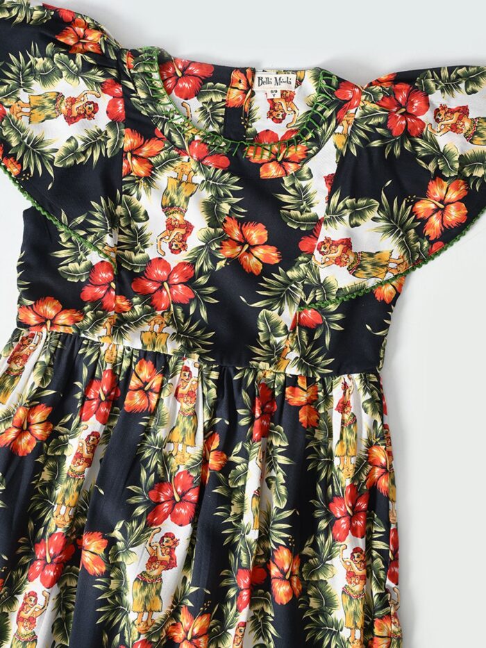 Bella Moda fluttered sleeves floral Printed all over lace Applique Dress-Black - Image 3
