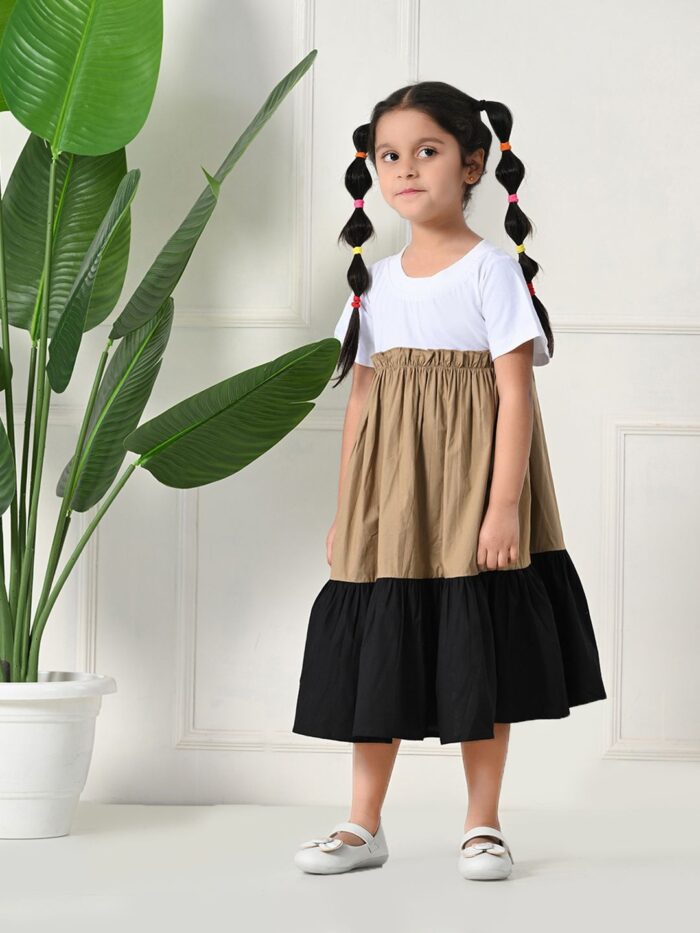 Bella Moda Cotton Half Sleeves Cut & Sew Dress - White - Image 4