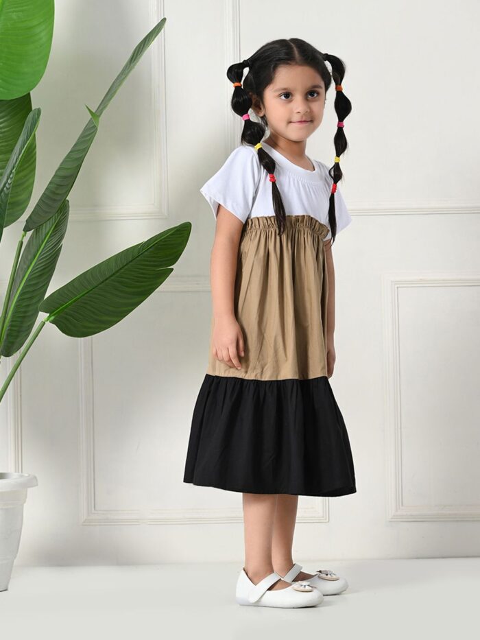 Bella Moda Cotton Half Sleeves Cut & Sew Dress - White - Image 3