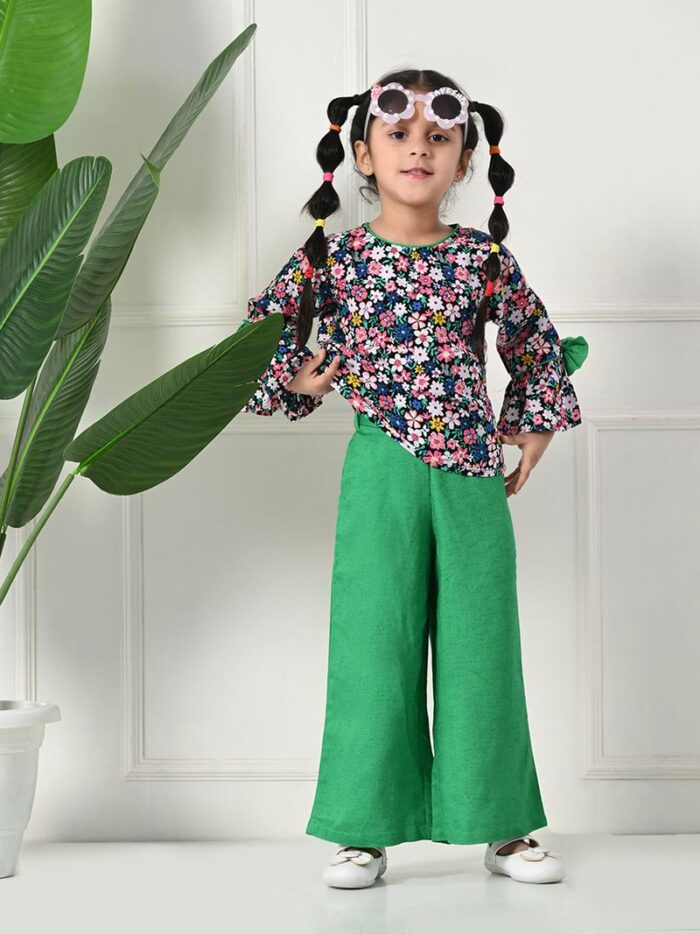 Bella Moda Cotton Three Fourth Sleeves All Over Printed Full-Length Co-ord Sets - Green