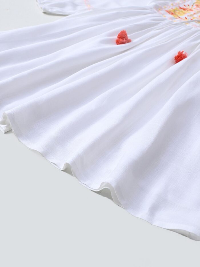 Bella Moda Cotton Three Fourth Sleeves Floral Embroidered Knee Lenght Dress - White - Image 4