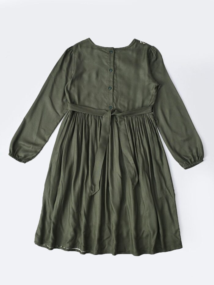 Bella Moda Cotton Three Fourth Sleeves Floral Embroidered Knee Lenght Dress - Green - Image 2