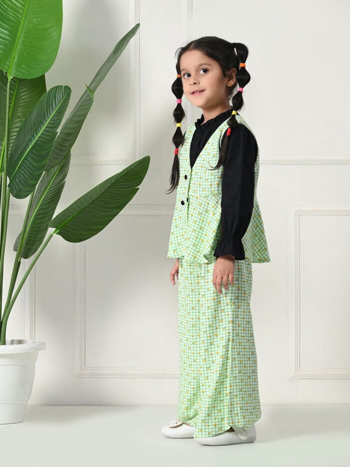 Bella Moda Cotton Three Fourth Sleeves All Over Printed Full-Length Co-ord Sets - Green - Image 4