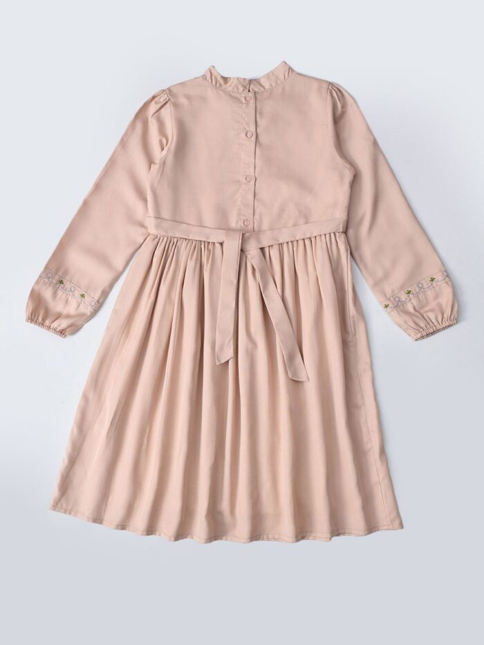 Bella Moda Cotton Three Fourth Sleeves Floral Embroidered Knee Lenght Dress - Brown - Image 2