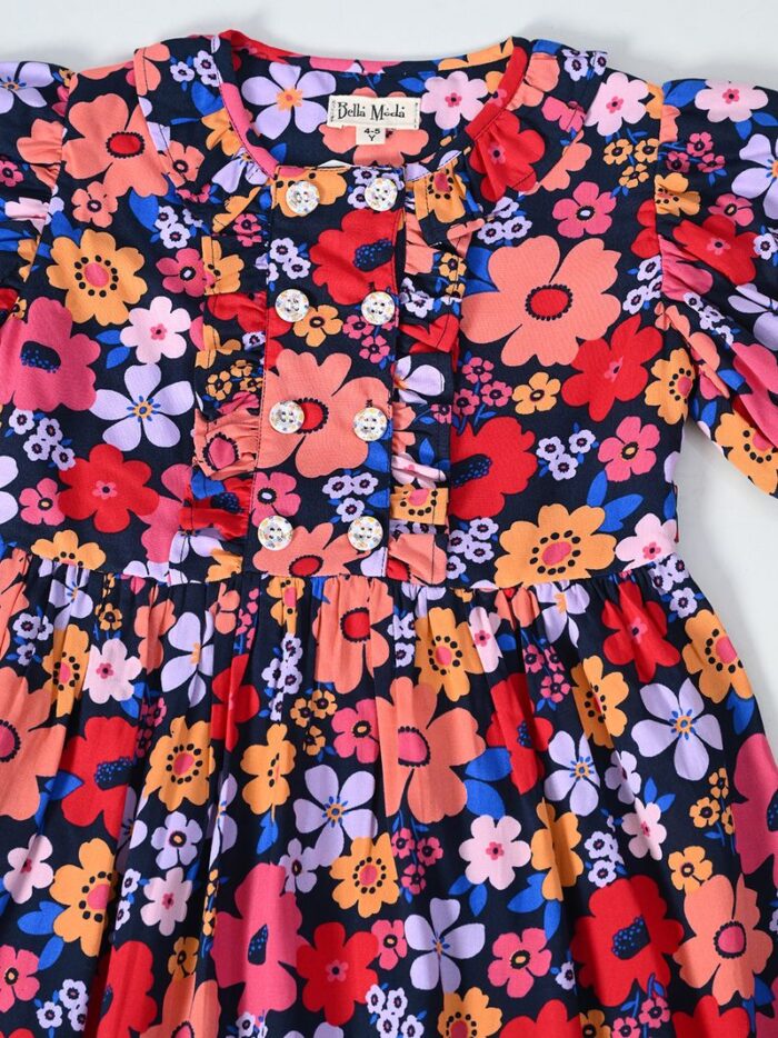 Bella Moda Balloon sleeves Floral printed Dress-Pink - Image 3