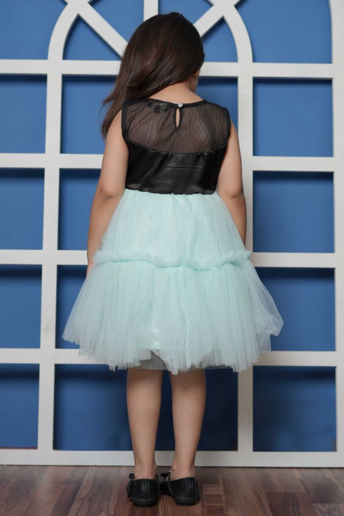 Bella Moda Net Woven Sleeveless Sequin Embellished Bow Applique Layered Dress - Black - Image 2