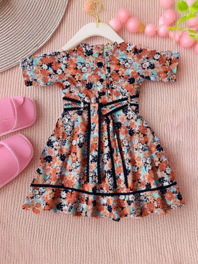 Bella Moda Cotton Half Sleeves Floral Printed Dress - Multi