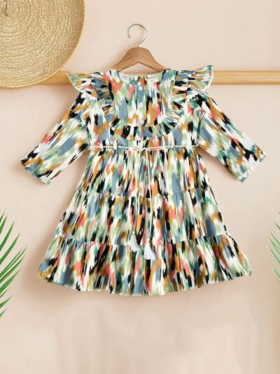 Bella Moda Cotton Three Fourth Sleeves Abstract Printed Dress - Multi