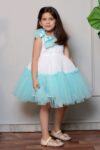 Bella Moda Net Woven?One Shoulder Sequin Embellished Bow Applique Layered Dress - ?Blue
