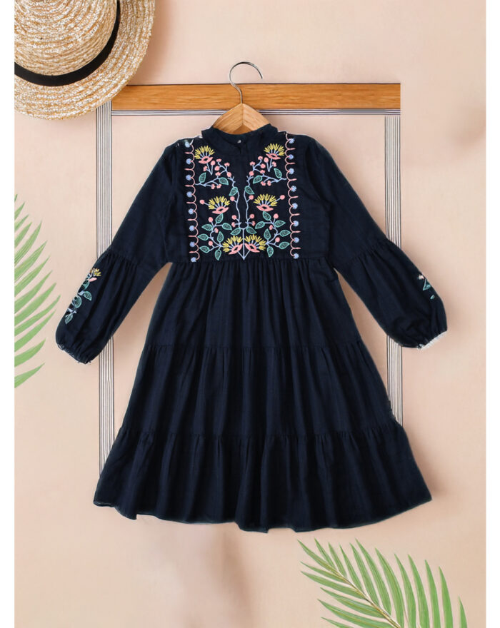 Girls Midi/Knee Length Casual Dress (White, 3/4 Sleeve) - Image 8