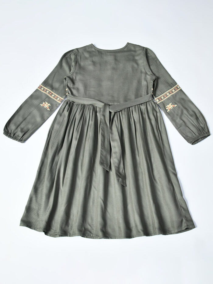 Girls Midi/Knee Length Casual Dress (Green, 3/4 Sleeve) - Image 2