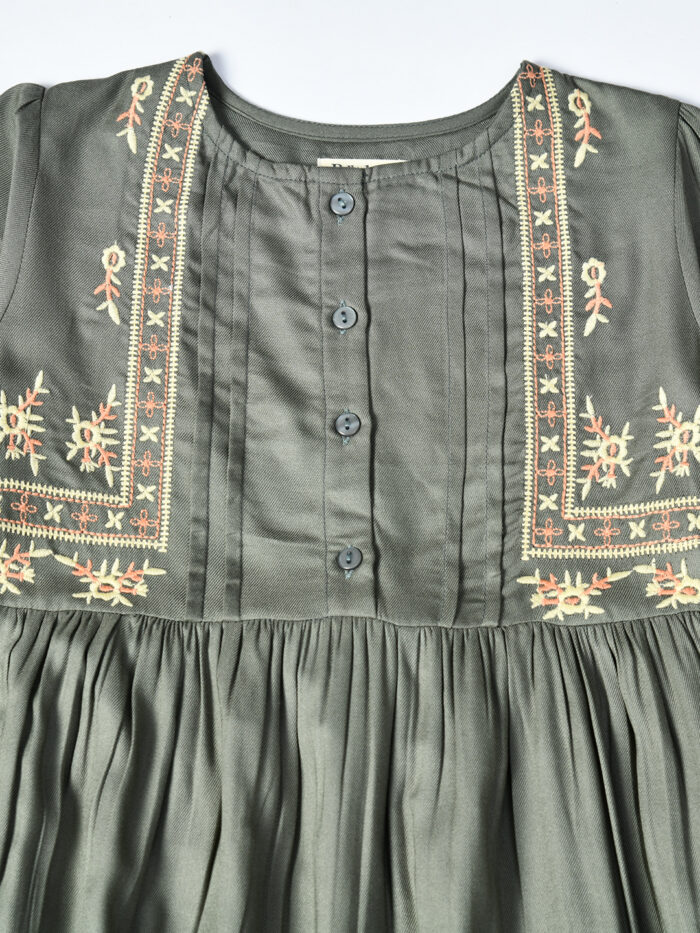 Girls Midi/Knee Length Casual Dress (Green, 3/4 Sleeve) - Image 3
