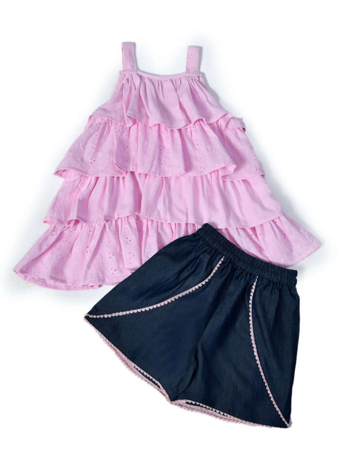 Baby Girls Casual Top Shorts  (Pink) - Image 4