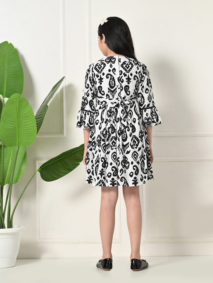 Girls Midi/Knee Length Casual Dress (White, 3/4 Sleeve) - Image 3