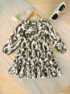 Girls Midi/Knee Length Casual Dress (Green, 3/4 Sleeve)