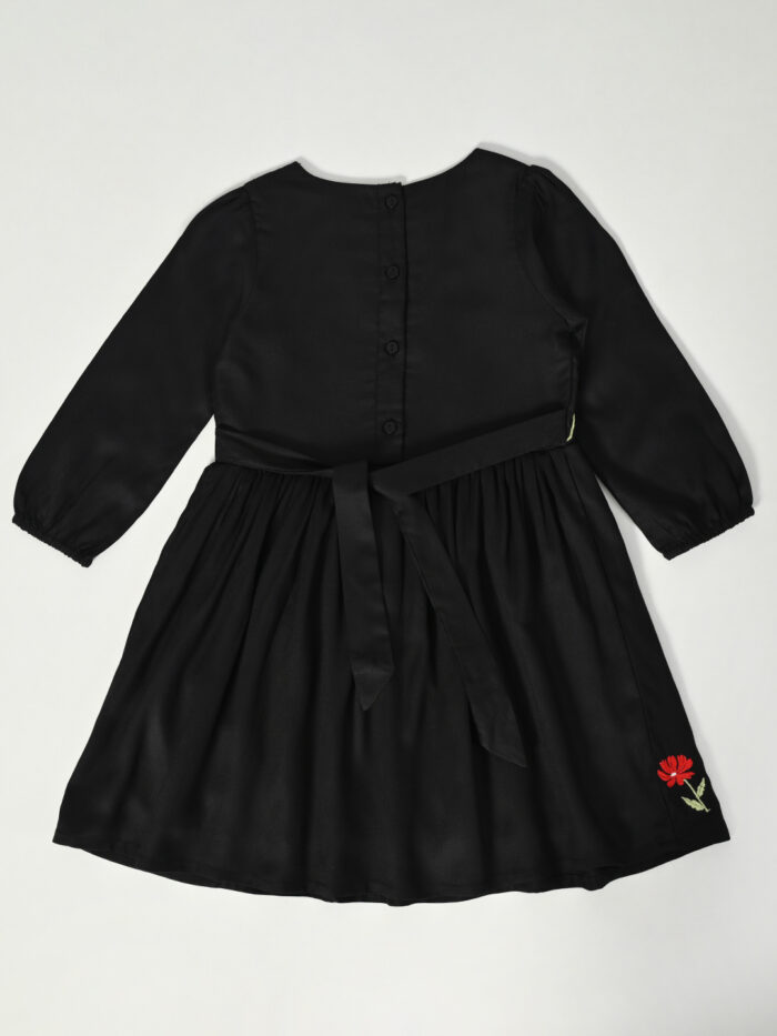 Girls Midi/Knee Length Casual Dress (Black, 3/4 Sleeve) - Image 2