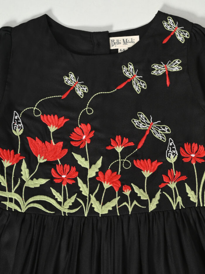 Girls Midi/Knee Length Casual Dress (Black, 3/4 Sleeve) - Image 3
